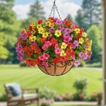 알린야 인조 꽃바구니 옐로우 봄 (레드 넘치는 가짜 야외용 장식 핫 핑크 정원 현실감 퍼플 여름 현관 야외 발코니 꽃꽂이 믹스) Mix Red... 