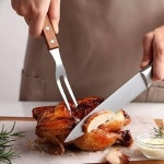 소로 에센셜 - 13인치 스테인리스 스틸 2-틴 고기 조각 포크 나무 손잡이 세트 2-키친 요리 바비큐 그릴 스테이크 주방 서빙 로스팅용 : 별빛링크