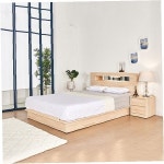 슈퍼싱글 편백나무 원목 조명 침실가구 내추럴 협탁일체형 베드프레임 매트별도 : verymarke