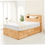 퀸사이즈 참죽원목 간접조명 이단 서랍형 수납 침대 프레임 내추럴 우드 침실가구 : verymarke