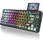 Redragon 게이밍 키보드 레드라곤 무선 기계식 사이버 메카 키캡 스크린 및 노브 트라이 모드 BT 2.4G USB-C 우공 스위치 개스킷 장착 RGB... 