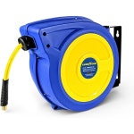 구디어 리트랙터블 에어 호스 릴 안전 속도 제어 38인치 x 50피트 300 PSI 하이브리드 폴리머 스프링 구동 자동 감기 누수 방지 회전축 벽 및... 