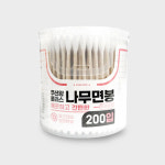 화장 사우나 샤워 목욕 귀지 둥근 나무면봉 200입 케이스형 : 기발한픽