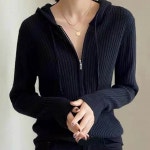 골지 간절기 아우터 후드 니트 슬림핏 여자 집업 : 뽐나 여성의류 빅사이즈