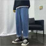 남성바지 데님 남자 스트레이트핏 캐주얼 롤업 : 초록추법