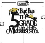 안녕 5학년 헬로 중학교 케이크 토퍼 졸업 축하해 다음 정류장 2026학년 초등학교 파티 장식 용품 블랙과 골드 글리터 : 파운더리움샵