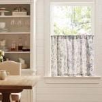 진찬 암리 플로럴 키친 커튼 30인치 길이 린넨 카페 작은 창문 침실 욕실용 조명 필터링 식물 농장 봉 포켓 2 패널 블루 소재 26 W x... 