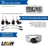 USR H4351 / H4352 밀폐형 빔 헤드라이트 - 로우 + 하이 2 x 5 변환 헤드램프 1993-1997 쉐보레 카마로 호환(유로 크리스탈 스타일 4피스 전구... 