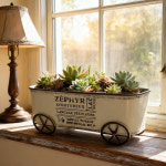 아메리칸 빈티지 철제 4륜 화분 별장 민박 다육이 화분 세트 1_그린모델 : 루미에르2