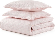 트윈 퀼트 세트 100% 부드럽고 통기성 좋은 침구 가벼운 느낌의 연중 편안함 어울리는 베개 커버가 있는 2피스 침대 세트(올리비아 깅엄 핑크)... 