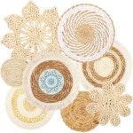 PTMTFYL 8개 세트 보헤미안 벽걸이 바구니 장식, 매듭 짜임 바구니, 수제 해초 라탄 위커 벽 다양한 크기의 소박한 원형 평면 (거실용) 126133... 