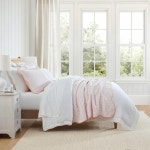 트윈 퀼트 세트 100% 부드럽고 통기성 좋은 침구 가벼운 느낌의 연중 편안함 어울리는 베개 커버가 있는 2피스 침대 세트(올리비아 깅엄 핑크)... 