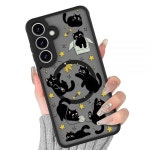 [무선 충전 호환] 블랙 캣츠 디자인 반투명 폰 커버 소프트 TPU 범퍼 하드 PC 뒷면 충격 방지 마그네틱 여성용 3 검은 고양이 : 하루살롱