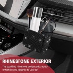 HQRNYP 카벤트 보관 정리함 라인스톤 오토벤트 가죽 포켓 범용 자동차 액세서리 블링 파우치 박스 선글라스용 후크 열쇠 동전(블랙) Black... 