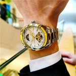 AOKULASIC Men 자동 Mechanical 시계 [세금포함] [정품] Skeleton Flywheel Moonphase 스틸 Band 패션시계 명품시계 손목시계 334510... 