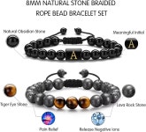 남성/청소년용 팔찌 8mm 타이거 용암석 비즈 남성 이니셜 링크 핸드메이드 흑요석 남성용 맞춤형 6.7인치 석재 알 수 없음 : 도다도다라store