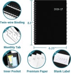 학술 2026년 7월 2027년 6월 6.3 x 8.4 주간 및 월간 12개의 탭 유연한 PP 커버 내부 포켓 노트 2026-2027 Planner : 용산방충망천재