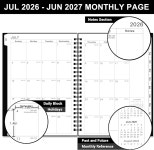 학술 2026년 7월 2027년 6월 6.3 x 8.4 주간 및 월간 12개의 탭 유연한 PP 커버 내부 포켓 노트 2026-2027 Planner : 용산방충망천재