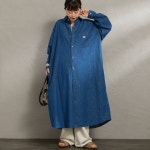DANTON 다톤 데님 댄가리 레귤러 칼라 셔츠 원피스 DT-G0115DUG 여성용 블루 네이비 : 아우라핏츠