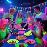 40PCS 글로우 파티 장식 4가지 색상 네온 종이 그릇 접시 형광 음식 생일 어두운 용품용 식기 7인치 서빙 40 Home Sweet : 용산방충망천재