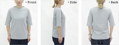 Ochival 오치발 보트넥 5부소매 풀오버 반팔 티셔츠 무지 스트라이프 OR-C0136BFJ 여성용 : 아우라핏츠