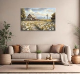 헛간 캔버스 벽 예술 농장 자연 경관 포스터 빈티지 꽃 초원 풍차 그림 아름다운 들판 장식 거실용 프랑스 시골 액자 barn 16L x12W : 하은이네차