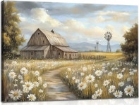 헛간 캔버스 벽 예술 농장 자연 경관 포스터 빈티지 꽃 초원 풍차 그림 아름다운 들판 장식 거실용 프랑스 시골 액자 barn 16L x12W : 하은이네차