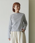 orcival 오르치발 보트넥 롱슬리브 풀오버 여성용 블랙 화이트 스트라이프 짧은 길이 OR-C0414 : WIDE PICK