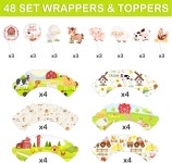 48PCS 농장 테마 생일 파티 장식 | 24PCS 컵케이크 토퍼 & 포장 소년 소녀 카니발 상에 동물 센터피스 테이블 선물 선호 : 라즈비