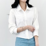 여성 세미크롭 출근룩 데일리 깔끔 카라 셔츠 남방 코디 : 주아6호