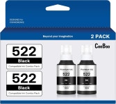 CEEBOO 522 초고용량 리필 잉크 병 블랙 교체용 Epson 병(승화 아님) 140mL 2병 : 조이 라운드