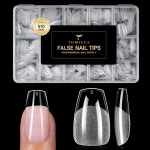 TOMICCA 짧은 관 네일 팁 510PCS 15사이즈 전체 커버 하프 울트라 매트 프리 모양 투명 아크릴 DIY 살롱 초보자 및 테크를 위한 510Pcs... 