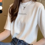 루즈핏 여성 반팔 티셔츠 캐주얼 여성 라운드 넥 티셔츠 데일리 : 업소용영업용 여름겨울가성비