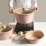 원플러스찌개&볶음북구점 | IH 양수냄비 28cm 인덕션 무수분 세라믹 핑크 곰솥 인덕션냄비 세라믹냄비 : 푸른사랑