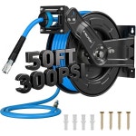 접이식 에어 호스 릴 하이브리드 호스300PSI 50피트 x 38인치 헤비 듀티 압축기 오토 되감기 및 180° 회전 작업장용 벽천장 마운트 : 홀온