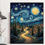 비즈 별빛 달밤 Diamond Painting DIY 핸드메이드 키트 전면 부착 라운드 페인팅 수제 그림 초보자 홈오 벽 장식용 풍경 40x30cm : 네이로