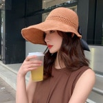 유윈파트너스 | 모자 여행 썬캡 버킷햇 여자 리본 비치 코디 여성 휴가 라탄 보닛햇 물놀이 : 썰틴파트너스