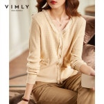 여성 니트티 여자 조끼 가디건 스웨터 VIMLY 카디건 패션 V 목 패치 워크 싱글 브레스트 니트 코트 의류 Outwear 탑 F9523 : 로얄셀럽10