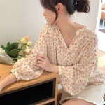 플라워 패턴 봄 블라우스 오피스 룩 오버핏 티 셔츠 : 행복꿈