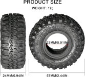 폼 인서트가 있는 1.0 암석 지형 고무 타이어(57 x 24 mm) 1/18 TRX4M FMS FCX24 축 SCX24 1/24 RC 크롤러 자동차 초강력 끈적끈적한... 