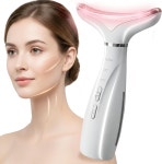 얼굴 및 목 마사지기 집에서 일상적인 피부 관리를 위한 열과 진동이 포함된 7색 LED 라이트 뷰티 도구 : 딜레터