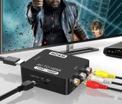BD&M RCA에서 HDMI 변환기 AV에서 어댑터 1080P 복합 CVBS 비디오 오디오 키트 N64 Wii PS2 Xbox VHS VCR Converter (Unit Only)... 