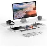 두위트 모니터 스탠드 화이트 탁상용 2단 수납 37.4인치95cm 폭 대형 안정성 PC 키보드 프린터 LCD 목재 : 이지무직구9
