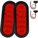 액시라미노라 6인치 타원형 빨간색 LED 트레일러 테일 라이트 2PCS 10개의 스톱 턴 브레이크 DOT 인증 IP67 방수 표면 마운트 트럭... 