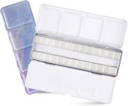 HAUSTGO 빈 수채화 팔레트 틴 24개의 하프 팬 및 페인트 트레이 뚜껑이 있는 금속 혼합 플레인 에어 스튜디오 아티스트를 위한 맞춤형 여행... 