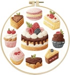초보자를 위한 젠칭 초콜릿 케이크 자수 키트 20cm 후프가 있는 29x29cm 원단 실 및 도구 마카롱과 컵케이크가 디저트 디자인(C0175)... 
