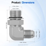 3/8인치 수컷 JIC 37° x 1/2인치 SAE ORB 90° 팔꿈치 어댑터 6801-06-08 유압 피팅 J514 및 J1926 시스템용 표준 탄소강 파이프 조인트... 