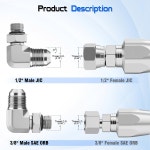 6801-08-06 유압 피팅 1/2인치 수컷 JIC 37° x 3/8인치 SAE ORB 90° 엘보우 어댑터 J514 및 J1926 시스템용 표준 탄소강 파이프 조인트... 