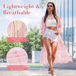 여성용 퍼니소프트 기모노 레이스 가디건 수영복 여름 오픈 프론트 시어 롱 보호 커버 Light Mauve 1 : 안심직구샵