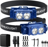 케이쿠이 G2025 4500루멘 LED 충전식 방수 헤드랜턴 2개 세트 캠핑 작업용 헤드램프 케이스 USB 포함 : 바람서랍